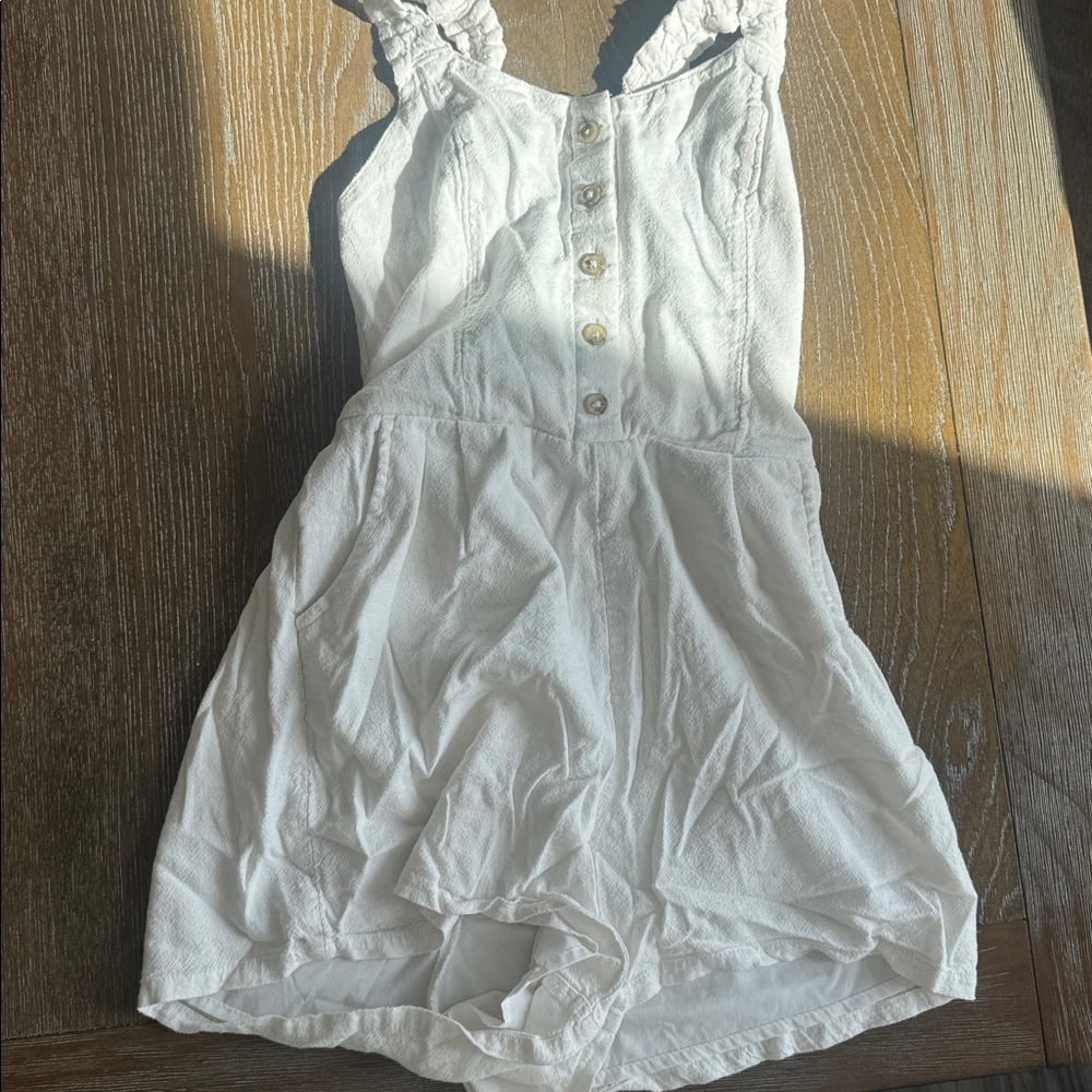 Hollister White Button-Up Jumpsuit